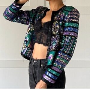 Sequin Embellished Multicolor Vintage  Jacket